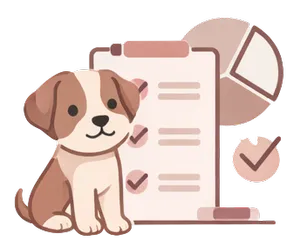 An illustration of a dog in front of a clip board