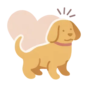 An illustration of a dog with a love heart behind it